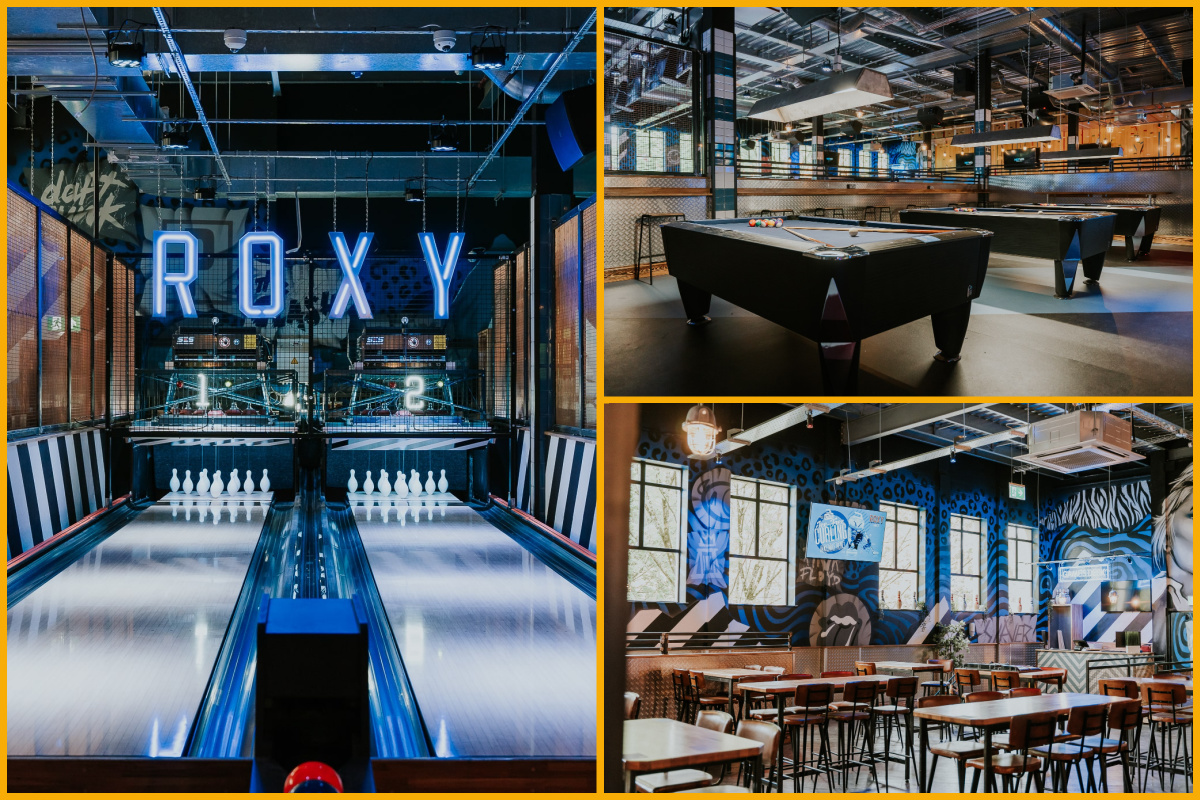 Roxy Lanes Cheltenham, bowling alley, pool tables and eating area